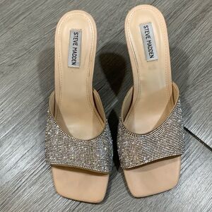 Steve Madden Nude Rhinestone Slip-On Heeled Sandals size 11